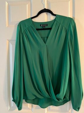 BCX Emerald Green V-Neck Draped Blouse